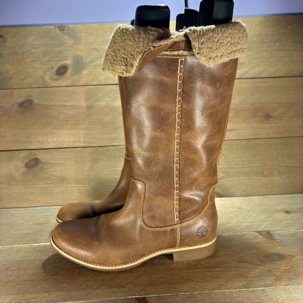 Timberland Shoreham Womens size 9 shoes Brown Leather Fold Down Shearling boots